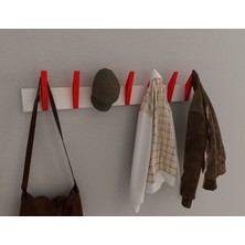 3 Boyutlu Hepsi Modern Duvar Kanca Askılık - 7 Adet Kırmızı Askılık - 80 cm Beyaz Mdflam - Model 104