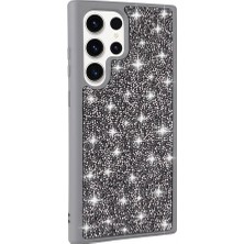 Gpack Samsung Galaxy S23 Ultra Kılıf Taşlı Parlak Dizayn Pırlanta Kapak Gri