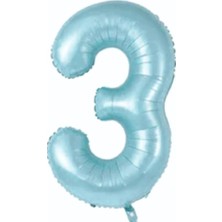 Bal10 Dünyası 3 Açık Mavi Renk Rakam Folyo Balon 80 cm
