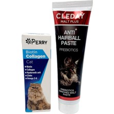 Perry Kediler Için Biotin Collagen 50ML + Cleday Tüy Yumağı Önleyici Malt 100GR