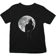Darkhane Dolunaydaki Karga Siyah Unisex Çocuk Tişört T-Shirt