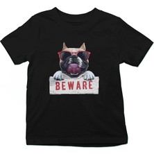 Darkhane Dikkat Buldog Siyah Unisex Çocuk Tişört T-Shirt