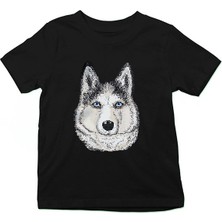Darkhane Karizma Sibirya Kurdu Husky Haski Siyah Unisex Çocuk Tişört T-Shirt