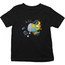 Darkhane Sağ Beyin Sol Beyin Siyah Unisex Çocuk Tişört T-Shirt