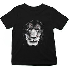 Darkhane Yaralı Yüzlü Aslan Siyah Unisex Çocuk Tişört T-Shirt
