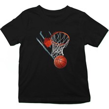 Darkhane Basketbol Potası Siyah Unisex Çocuk Tişört T-Shirt