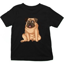 Darkhane Oturan Yorgun Pug Siyah Unisex Çocuk Tişört T-Shirt