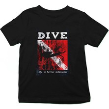 Darkhane Dalgıç Siyah Unisex Çocuk Tişört T-Shirt