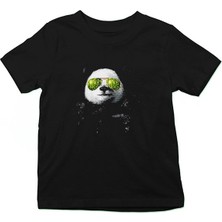 Darkhane Gözlüklü Panda Siyah Unisex Çocuk Tişört T-Shirt