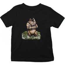 Darkhane Kaslı Gergedan Siyah Unisex Çocuk Tişört T-Shirt