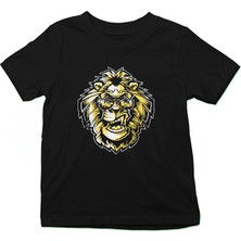 Darkhane Karizmatik Kral Aslan Siyah Unisex Çocuk Tişört T-Shirt