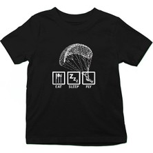 Darkhane Yamaç Paraşütü - Paragliding Siyah Unisex Çocuk Tişört T-Shirt