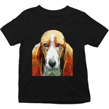 Darkhane Base Basset Hound  Siyah Unisex Çocuk Tişört T-Shirt