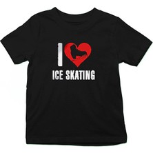 Darkhane Buz Pateni Siyah Unisex Çocuk Tişört T-Shirt