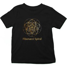 Darkhane Fibonacci Spirali Siyah Unisex Çocuk Tişört T-Shirt