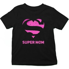 Darkhane Anneler Günü Süper Anne Siyah Unisex Çocuk Tişört T-Shirt