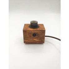 Retro Vitrini Ahşap Rustik Masa Lambası Küp Model-Antik Ceviz - El Yapımı-