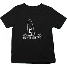 Darkhane Rüzgar Sörfü - Windsurf Siyah Unisex Çocuk Tişört T-Shirt
