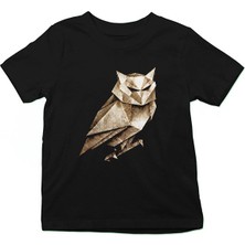 Darkhane Origami Baykuş Siyah Unisex Çocuk Tişört T-Shirt