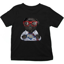Darkhane Süper Kahraman Süper Pug Siyah Unisex Çocuk Tişört T-Shirt