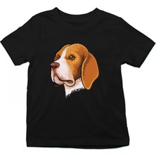 Darkhane Beagle Portresi  Siyah Unisex Çocuk Tişört T-Shirt