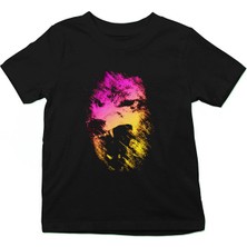 Darkhane Renkli Kurt Siyah Unisex Çocuk Tişört T-Shirt