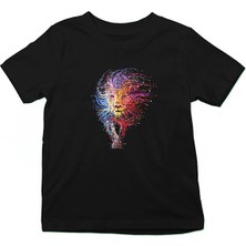 Darkhane Renkli Yeleli Aslan Siyah Unisex Çocuk Tişört T-Shirt
