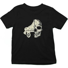 Darkhane Paten ve Kurukafa Siyah Unisex Çocuk Tişört T-Shirt