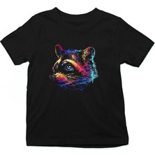Darkhane Renkli Rakun Siyah Unisex Çocuk Tişört T-Shirt
