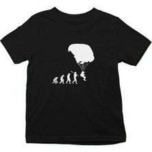 Darkhane Yamaç Paraşütü - Paragliding Siyah Unisex Çocuk Tişört T-Shirt