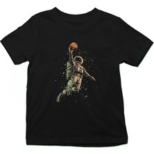 Darkhane Basketçi Astronot Siyah Unisex Çocuk Tişört T-Shirt
