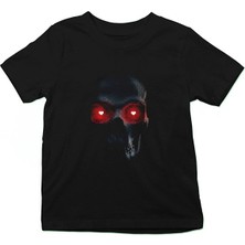Darkhane Kalp Gözlü Kurukafa Siyah Unisex Çocuk Tişört T-Shirt