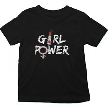Darkhane Kadınlar Günü Girl Power Siyah Unisex Çocuk Tişört T-Shirt