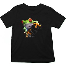 Darkhane Yeşil Kurbağa Siyah Unisex Çocuk Tişört T-Shirt