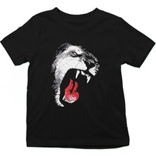 Darkhane Kükreyen Kaplan Siyah Unisex Çocuk Tişört T-Shirt
