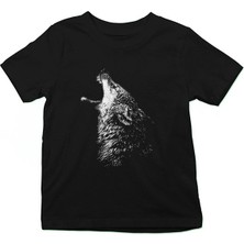 Darkhane Uluyan Kurt Siyah Unisex Çocuk Tişört T-Shirt