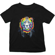 Darkhane Renkli Şef Aslan Siyah Unisex Çocuk Tişört T-Shirt