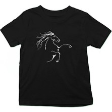 Darkhane Şahlanmış At Siyah Unisex Çocuk Tişört T-Shirt