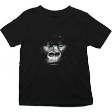 Darkhane Yeşil Gözlü Goril Siyah Unisex Çocuk Tişört T-Shirt