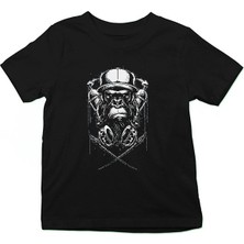 Darkhane Graffiti Goril Siyah Unisex Çocuk Tişört T-Shirt