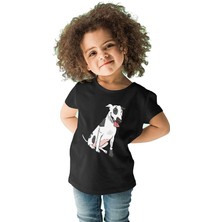 Darkhane Sevimli Bull Teriyer - Bull Terrier Siyah Unisex Çocuk Tişört T-Shirt
