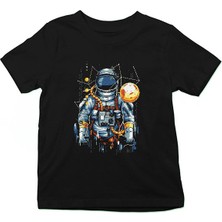 Darkhane Astronot Siyah Unisex Çocuk Tişört T-Shirt