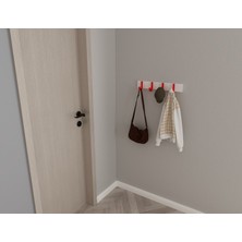3 Boyutlu Hepsi Modern Duvar Kanca Askılık - 4 Adet Kırmızı Askılık - 50 cm Beyaz Mdflam - Model 106