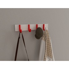 3 Boyutlu Hepsi Modern Duvar Kanca Askılık - 4 Adet Kırmızı Askılık - 50 cm Beyaz Mdflam - Model 106
