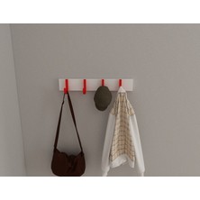 3 Boyutlu Hepsi Modern Duvar Kanca Askılık - 4 Adet Kırmızı Askılık - 50 cm Beyaz Mdflam - Model 106