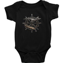 Darkhane Gemi Dümeni Siyah Unisex Bebek Body - Zıbın