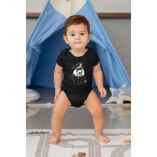 Darkhane Şeker Yiyen Panda Siyah Unisex Bebek Body - Zıbın