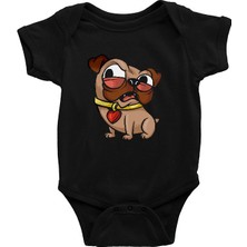 Darkhane Sinirli Şeker Pug Siyah Unisex Bebek Body - Zıbın
