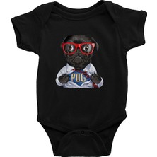 Darkhane Süper Kahraman Süper Pug Siyah Unisex Bebek Body - Zıbın