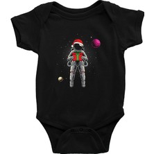 Darkhane Yeni Yıl Hediyesi Veren Astronot Siyah Unisex Bebek Body - Zıbın